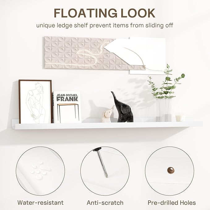 Fun Memories Picture Ledge Shelf - 24 Inches Floating Shelves Set of 4 - Floating Shelves with Lip for Storage - Wood Bookshe