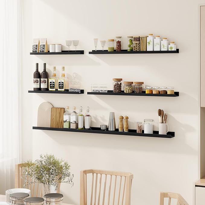 Fun Memories 40 Inch Floating Shelves for Wall - Wall Shelves with Lip Set of 4 - Nursery Bookshelf for Storage - Picture Led