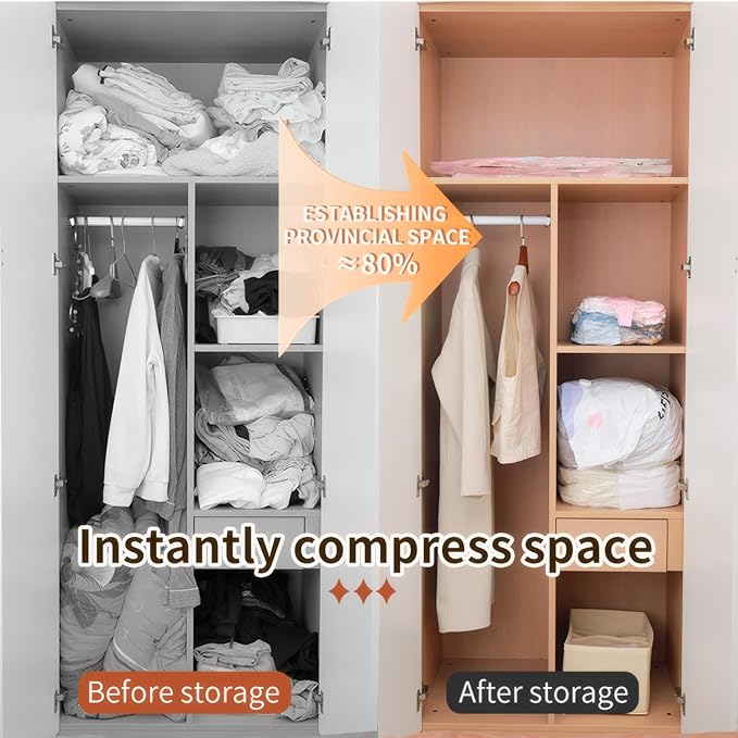 4 Pack Vacuum Storage Bags, Space Saver Bag Vacuum Seal Bags for Clothing Travel Moving Blankets Pillows Storage and Organiza