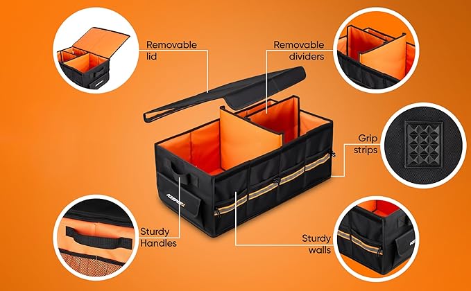KEEPER Extra Large Car Trunk Organizer, 70L, Multi-Compartment Collapsible Car Organizers and Storage, Non-Slip Bottom,