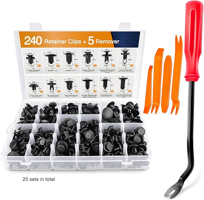 GOOACC - GRC-04 20SETS 240PCS Bumper Retainer Clips Car Plastic Rivets Fasteners Push Retainer Kit Popular Sizes Auto Push Pi
