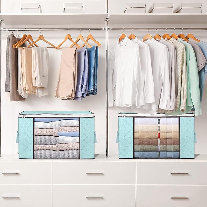 Budding Joy 90 L Large Storage Bags, 4 Pack Clothes Storage Bins Foldable Closet Organizer Storage Containers Storage and Org