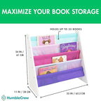 Humble Crew 4-Tier Kids Bookshelf, White/Pink/Purple/Blue - Premium Book Shelf for Kids Rooms with Four Deep Pockets - Toddle