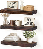 Floating Wall Shelf 16x6.8x1.7 Inch – Solid Wood Shelf in Walnut Finish – Wall Mounted Rustic Display Organizer for Bathroom,