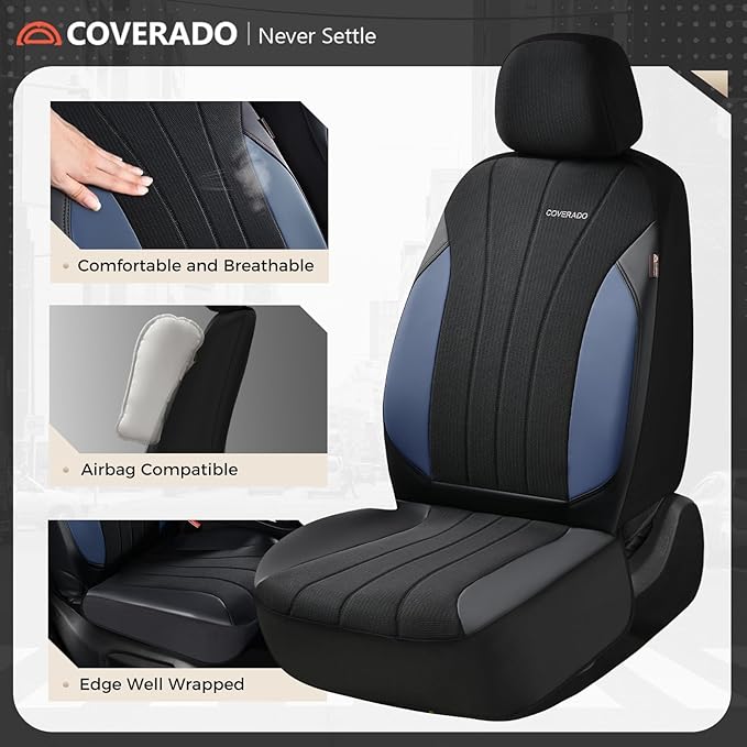 Coverado Car Seat Covers 2-Pack, Leather Seat Covers, Waterproof Automotive Protectors Front Seats, Luxury Universal Fit Seat