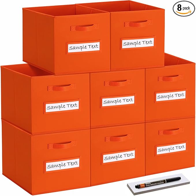 artsdi Fabric storage cubes (8 Pack) 11 Inch Cube Storage Bin, cube organizer bins with 8 Labels Window Cards & a Pen, Foldab
