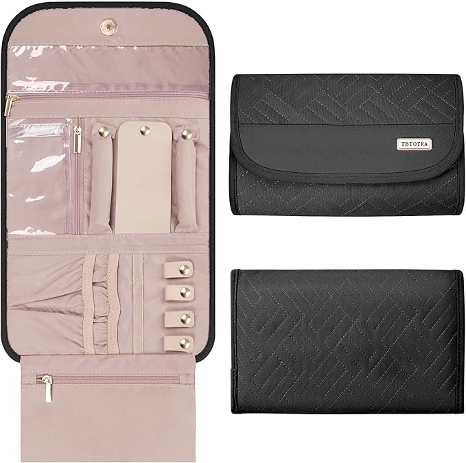 Travel Jewelry Organizer Box, Foldable Travel Case for Earrings, Necklaces, Rings, Bracelets, Black