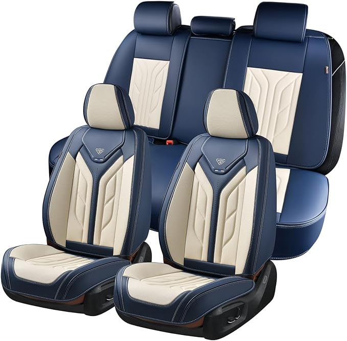 Coverado Car Seat Covers Full Set, Leather Seat Covers for Cars, Automotive Seat Covers Car Seat Protectors Car Accessories U