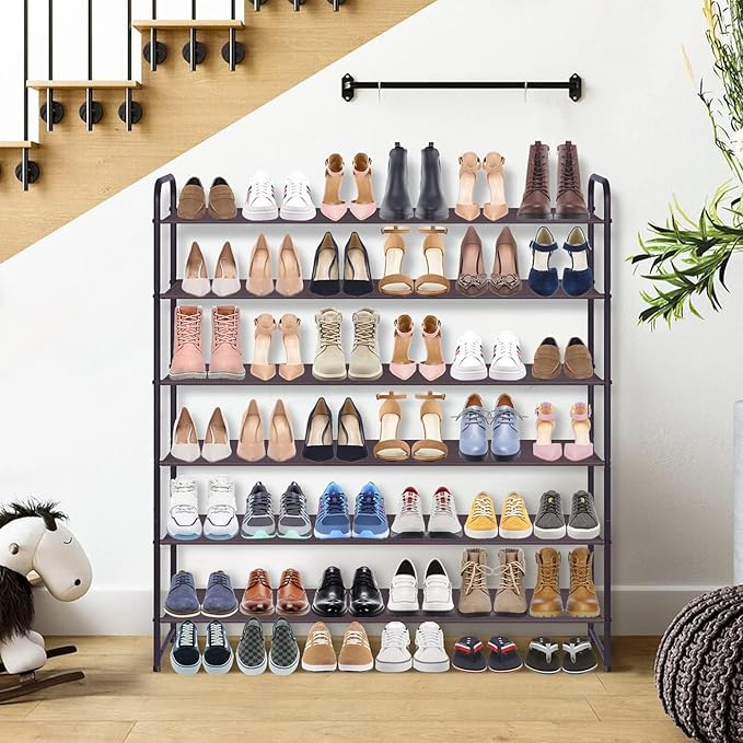 KIMBORA 6 Tier Long Shoe Rack for Closet, Wide Closet Shoe Organizer Storage Sturdy Sneaker Shelf for Floor, Bedroom 42 Pairs
