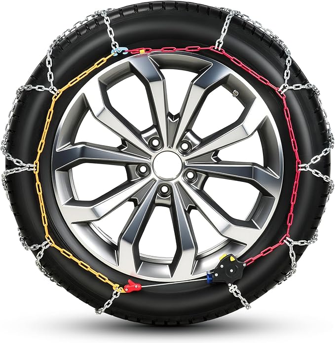 Auto-Trac Snow Chains for Car Tires Passenger Emergency Tire Chains for SUV and Car, Set of 2