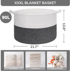 INDRESSME XXXLarge Cotton Rope Basket 21.7" x 21.7" x 13.8" Woven Baby Laundry Baskets Blanket Basket Toy Baskets with Handle