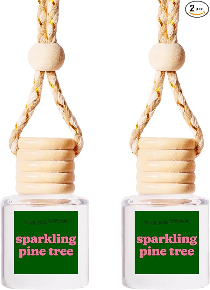 COOLGIRLCANDLES Sparkling Pine Tree Car Hanging Fragrance Oil Diffuser for Essential Oils, Automobile Aromatherapy, Long Last