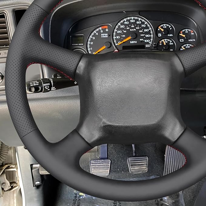 MEWANT Hand Stitch Genuine Leather Steering Wheel Cover for Chevy Silverado 1500 Astro Blazer C/K Kodiak S10 Suburban
