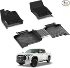 3W Floor Mats & Front Carpets Fit 2022-2026 Toyota Tundra (Only for CrewMax Cab), SR/SR5/TRD PRO/Limited/Platinum/Castone Custom Fit All-Weather TPE Front & Rear Row Floor Liner Black