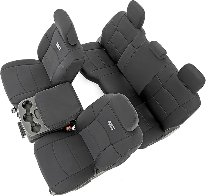 Rough Country Neoprene Seat Covers for Dodge Ram (2019-2024) - UV & Water Resistant, Foam Padded Truck Seat Covers - Full Set