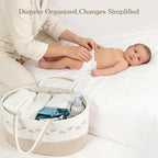 Diaper caddy Organizer, Cotton Rope Gift Basket with Removable Divider, Nursery Storage Organizer for Baby Essentials, Changi