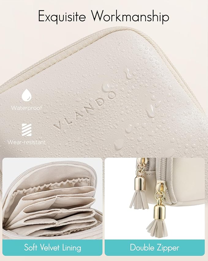 VLANDO Travel Jewelry Case,2-Layer Jewelry Organizer for Travel,Mothers Day Mom Gifts,Multi-Compartment Jewelry Storage for R
