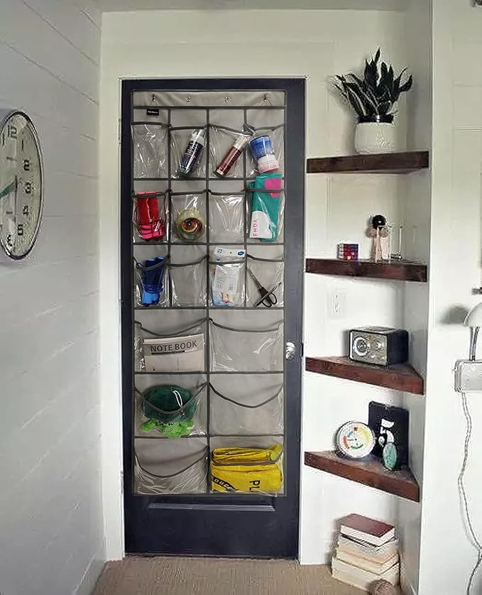 2 Pack Extra Large Hanging Crystal Clear Over Door Shoe Organizers, Closet Shoe Rack Organizer, 12+6 Pockets, 8 Hooks, Grey (