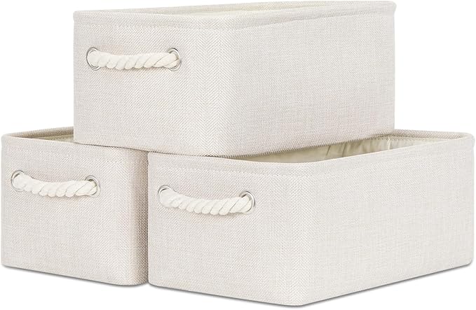 Bidtakay Small Storage Bins for Shelves 3 Pack Fabric Storage Baskets for Organizing 12x8x5 Inch Closet Storage Bins Linen Co