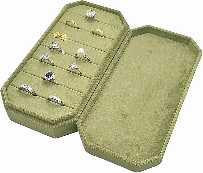 Velvet Ring Organizer Box - Ring Jewelry Box for Rings Earring, Jewelry Tray Rings holder Display Case for Girl Women (8.07"x