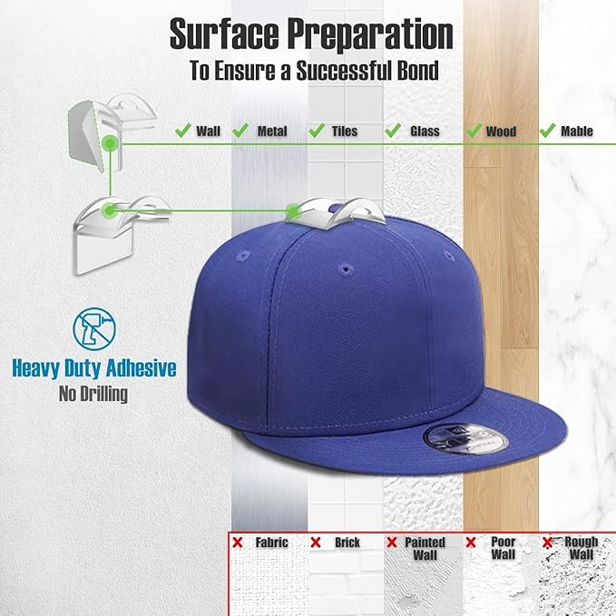 Hat Hangers for Wall, Stronge Adhesive Hat Holders Display, No Driling Caps Holder Organizer, 20 Pack Hat Hook for Baseball C