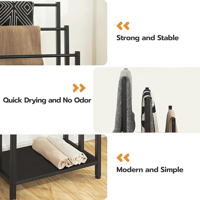 HOOBRO Free Standing Towel Rack, 3 Tier Blanket Rack, Blanket Holder for Bathroom, 16.9" L x 11" W x 31.9" H, Industrial Meta