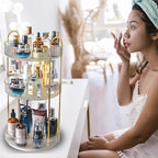 Rotating Makeup Organizer Countertop 3 Tier Lazy Susan Trays Clear Skincare Perfume Storage for Bathroom Counter Vanity, Tran