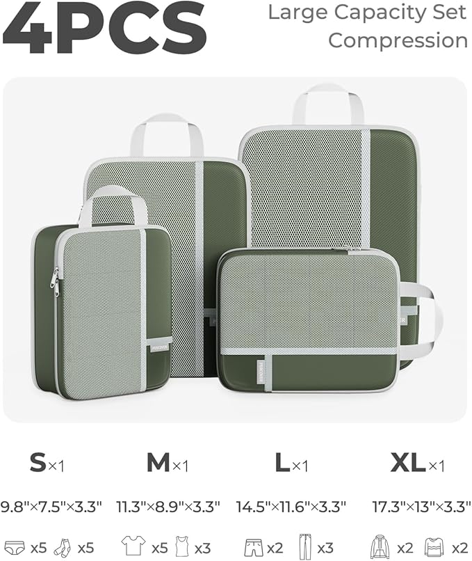 Percover Compression Packing Cubes 4-Piece Set, Packing Cubes Compression for Travel with Label Pockets, Travel Organizer for