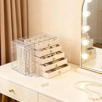 Greenfeather Jewelry Organizer with 7 Removable Drawers, Clear Acrylic Jewelry Box with 16 Necklace Hooks, 48 Pairs of Earrin