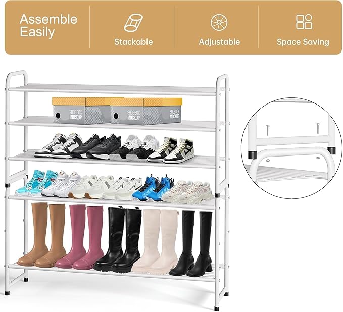KEETDY 3-Tier Long Shoe Rack for Closet Metal Shoe Organizer for Entryway, Wide Stackable Shoe Storage Shelf with Sturdy Wire