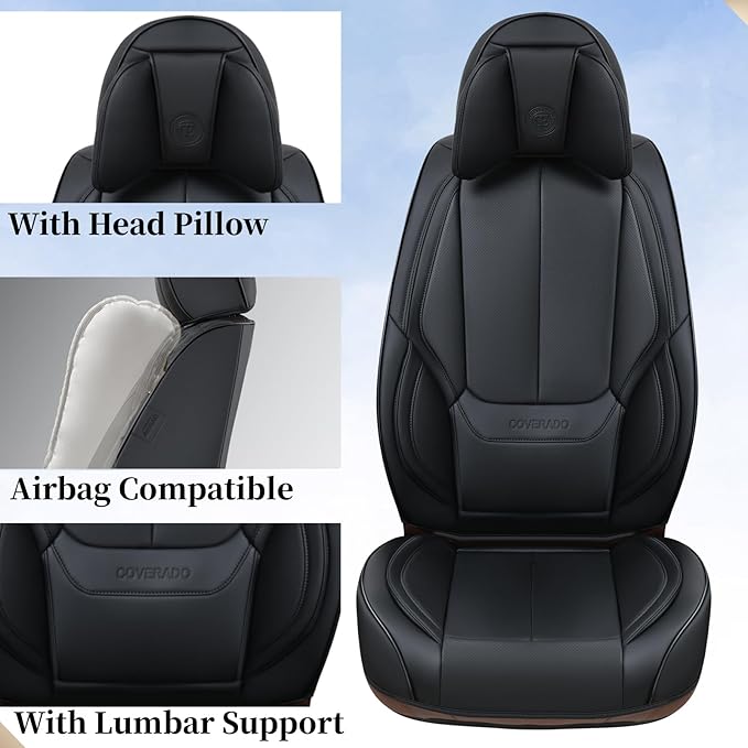Coverado Car Seat Covers 5 Pieces, Full Set Universal Seat Covers for Cars, Waterproof Nappa Leather Auto Seat Protectors wit