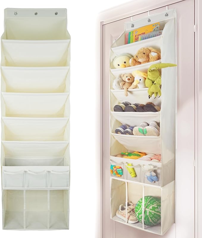 3in1 Over The Door Shoe Organizer with 5 Slanted Compartments,Removable Storage Bin & Transparent Pockets,Thickened Waterproo