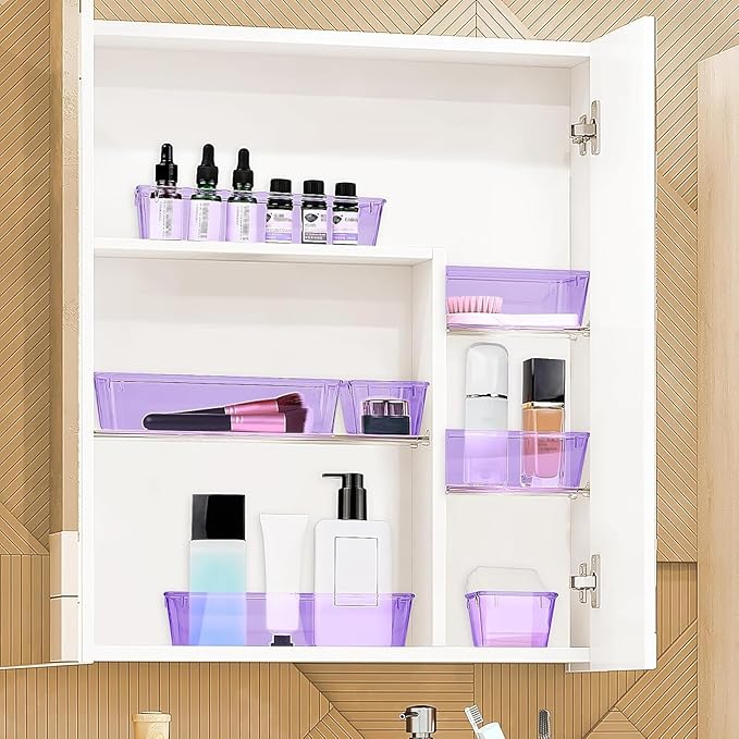 StorMiracle 16 PCS Drawer Organizer Set, 5 Varied Size Bathroom and kitchen Drawer cabinet organizer Trays, Clear Storage Bin