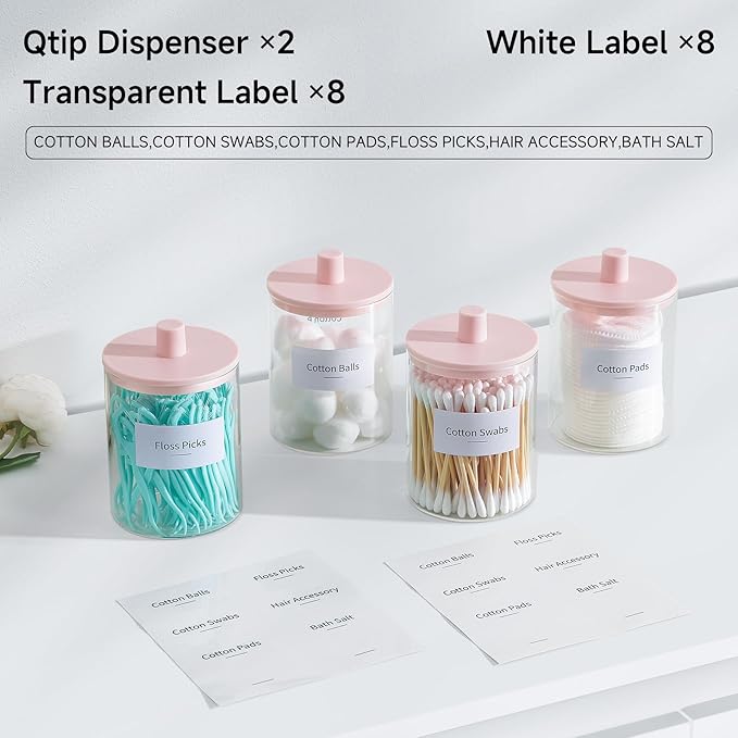 TIPGO Glass Qtip Holder Dispenser for Bathroom - 10 oz Clear Canister Apothecary Jar for Cotton Swabs, Balls, Pads, Floss Pic