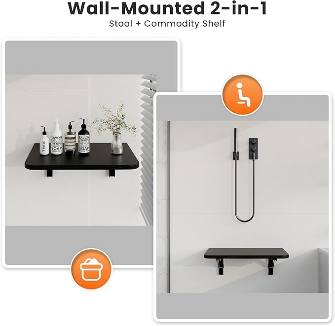 Foldable Floating Wall Shelves 16 inch, Bathroom Shelves Wall Mounted,12" Deep Wood Floating Kitchen shelves,Easy to Install 