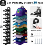 2 Pack Hat Organizer for Baseball Caps, Hat Rack for Wall Hold Up to 20 Hats, Hat Holder with Strong Adhesive and Screws, Hat
