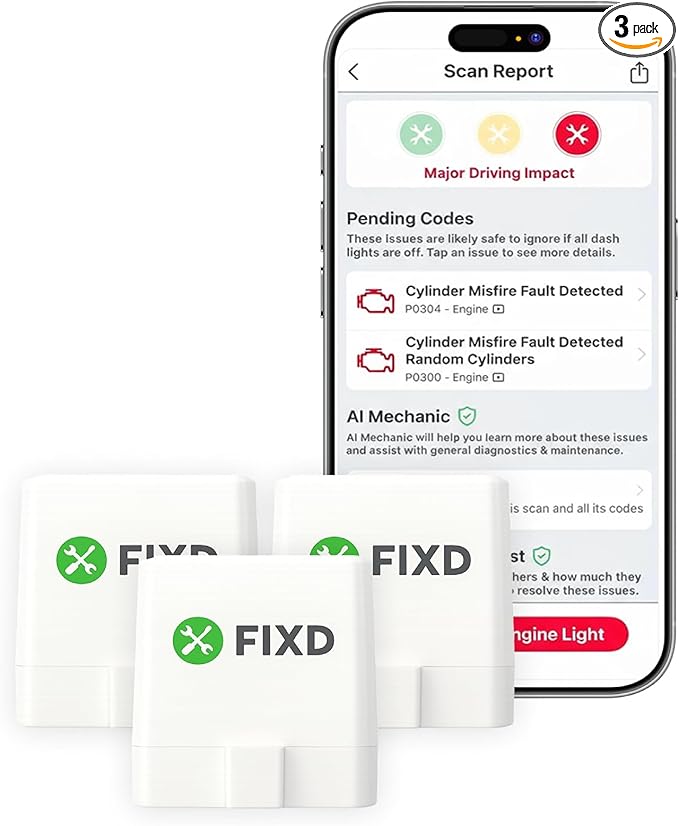 FIXD Bluetooth OBD2 Scanner for iPhone & Android - Diagnostic Scan Tool for Repairs and Car Buying - Check Engine Code Reader