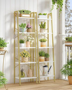 Hzuaneri Ladder Shelf, Bookshelf Bookcase, Freestanding Corner Storage Shelve with 2 Hooks for Home Office, Living Room, Kitc