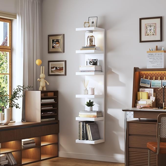6-Tier Wall Shelf Unit with USB Rechargeable Led Light (Remote Controlled),Versatile Floating Display Shelves,Lack Style Wall