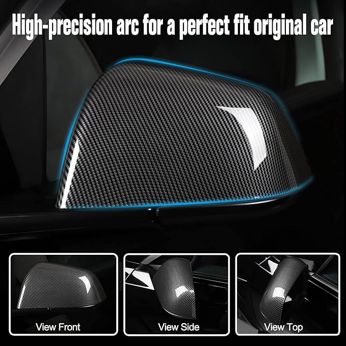 Model 3 Side Mirror Cover, Mirror Cap 2 PCS Gloss Carbon Fiber Rearview Mirro Cover for Model 3 (2019-2025)
