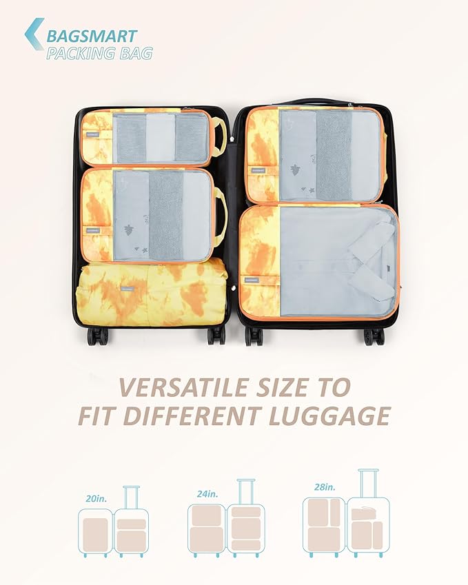 BAGSMART 6 Set /4 Set/2 Set Compression Packing Cubes for Travel, Lightweight Luggage Organizer Bags, Durable Space Saver Bag