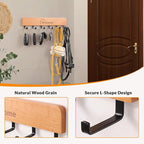 SCUNDA Wooden Key Holder with Metal Hooks,No Drill Adhesive & Screws, Wall Mount Entryway Organizer for Keys, Coats, Hats, Ru