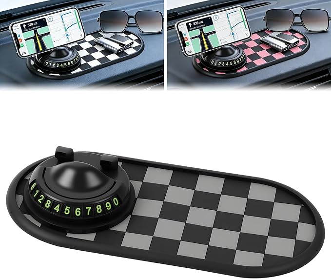 Mobile Phone Bracket Anti-Slip Mat,Multifunction Car Dashboard Mat with Temporary Parking Number,Universal Fit Anti-Slip Mat,