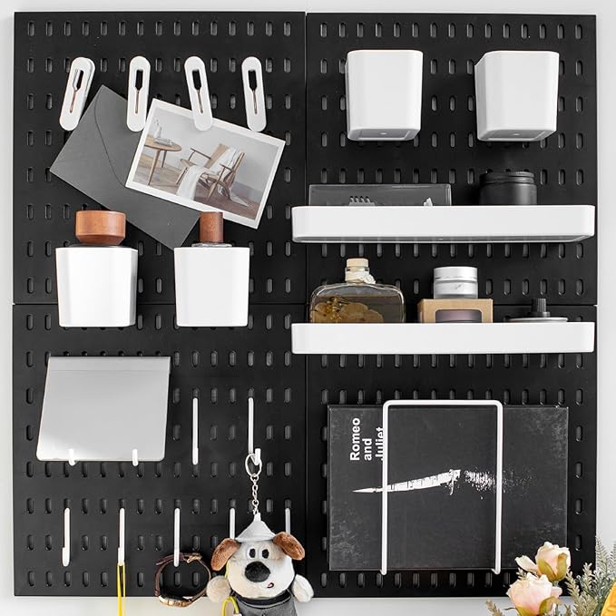 Wall-Mounted Pegboard Kit, 25.2" x 25.2" Organizer Panel – Large, Cost-Effective & Nail-Free Installation Black