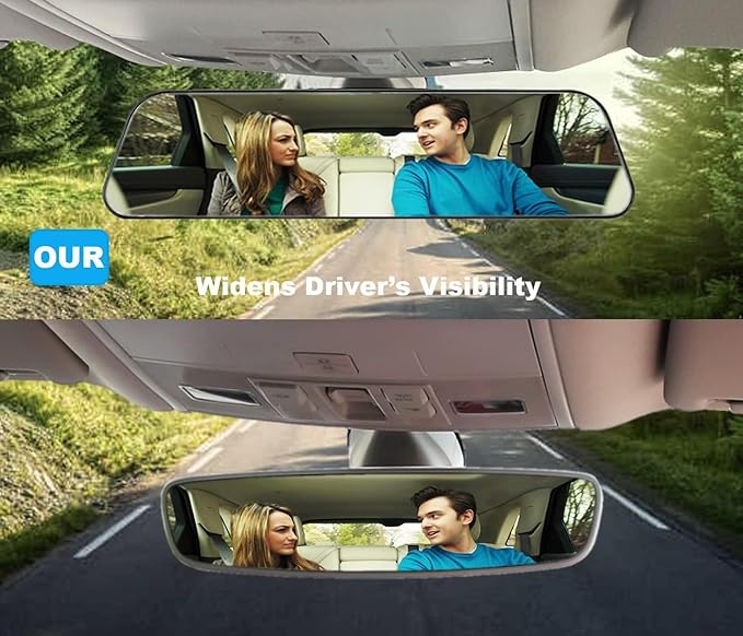 Kitbest Rear View Mirror, Universal Clip On Wide Angle Anti Glare Blue Tint Car Mirror (Bonus 2 PCS Blind Spot Mirrors)