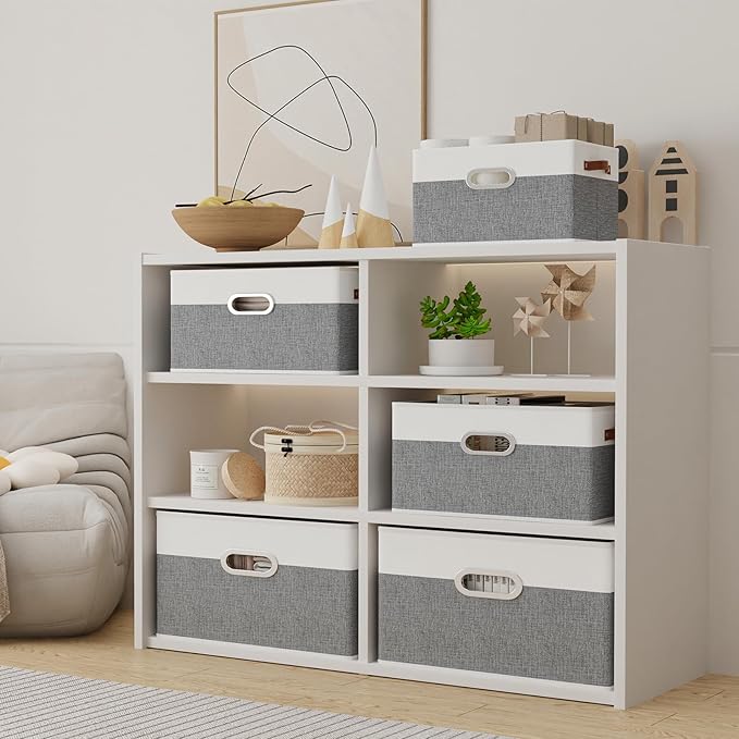 Yawinhe Fabric Storage Baskets, Foldable Closet Organizer for Shelves, Large Boxes with 3 Handles, Canvas Bins for Clothes, W