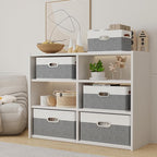 Yawinhe Fabric Storage Bins with Handles, Foldable Baskets for Shelves, Cubes with 3 Handles, Large Boxes for Clothes, White/