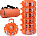 Tobfit 6 Pack LED Road Flares Emergency Lights Roadside Safety Beacon Disc Flashing Warning Flare Kit with Magnetic Base & Ho