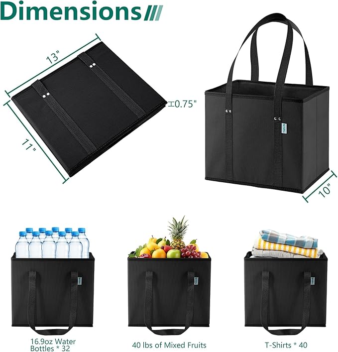 Reusable Grocery Bags Foldable 4-Pk, Heavy Duty Large Reusable Shopping Bags with Handles, Collapsible Tote