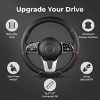 Car Steering Wheel Cover, Premium Nappa Leather Steering Wheel Cover, Non-Slip & Breathable, Universal Fit for 14.5-15 Inch W